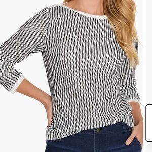 NIC+ZOE Black and White Narrow Stripe 3/4 Sleeve Top Sz M NWT